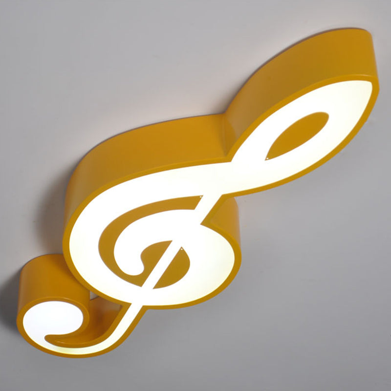 Minimalistic Metallic LED Flush Ceiling Light for Child's Room With Musical Note Design