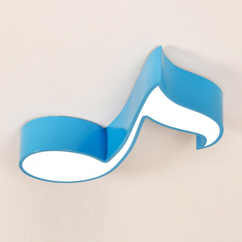 Minimalistic Metallic LED Flush Ceiling Light for Child's Room With Musical Note Design
