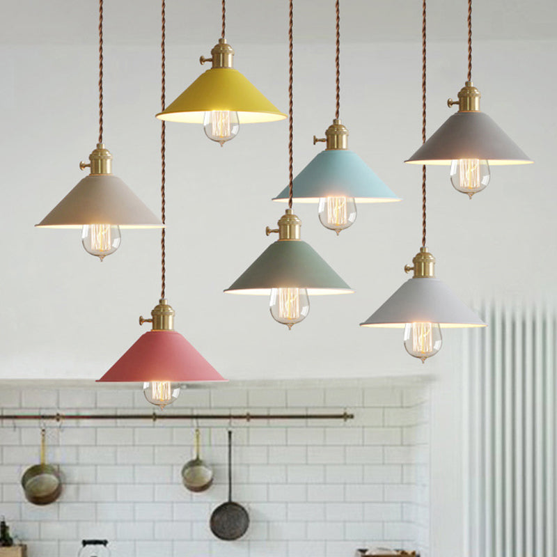 Vintage Metallic Hanging Lamp With Conical Shade - Single-Bulb Pendant Light For Restaurant