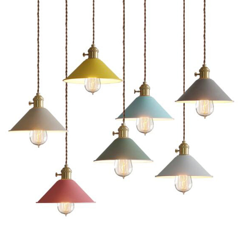 Vintage Metallic Hanging Lamp With Conical Shade - Single-Bulb Pendant Light For Restaurant