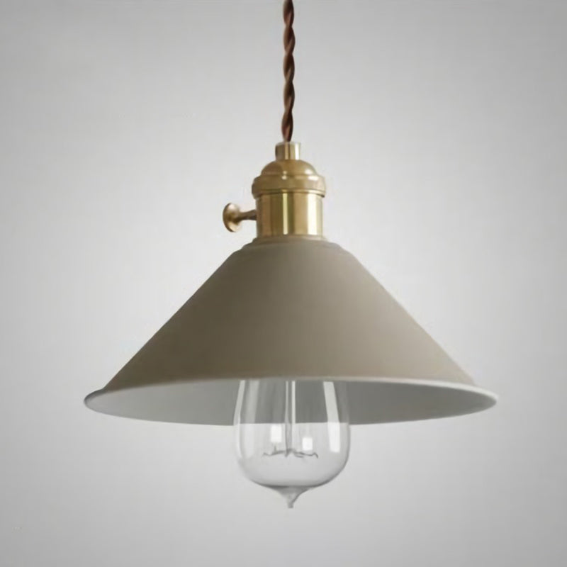 Vintage Metallic Hanging Lamp With Conical Shade - Single-Bulb Pendant Light For Restaurant Khaki