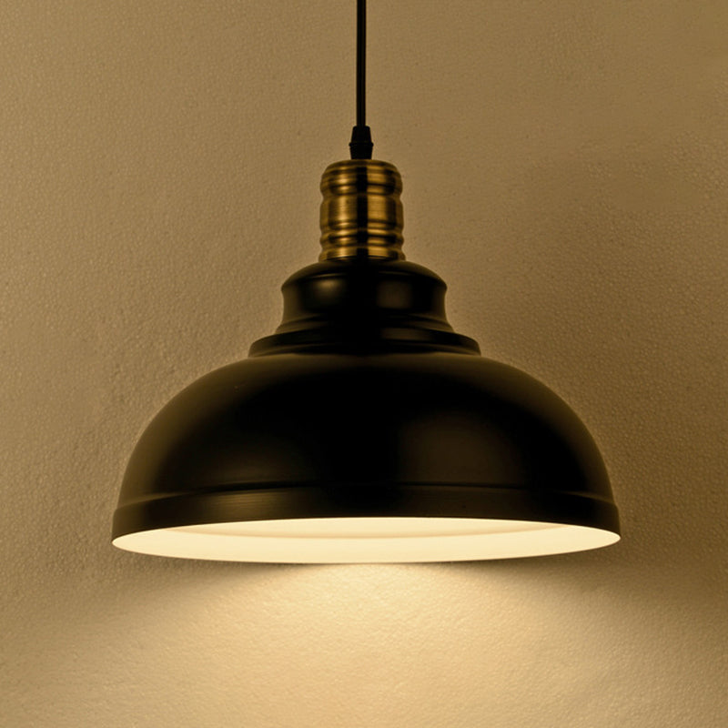 Vintage Metal Pendant Hanging Lamp With Single-Bulb For Dining Room Lighting Black Outer & White