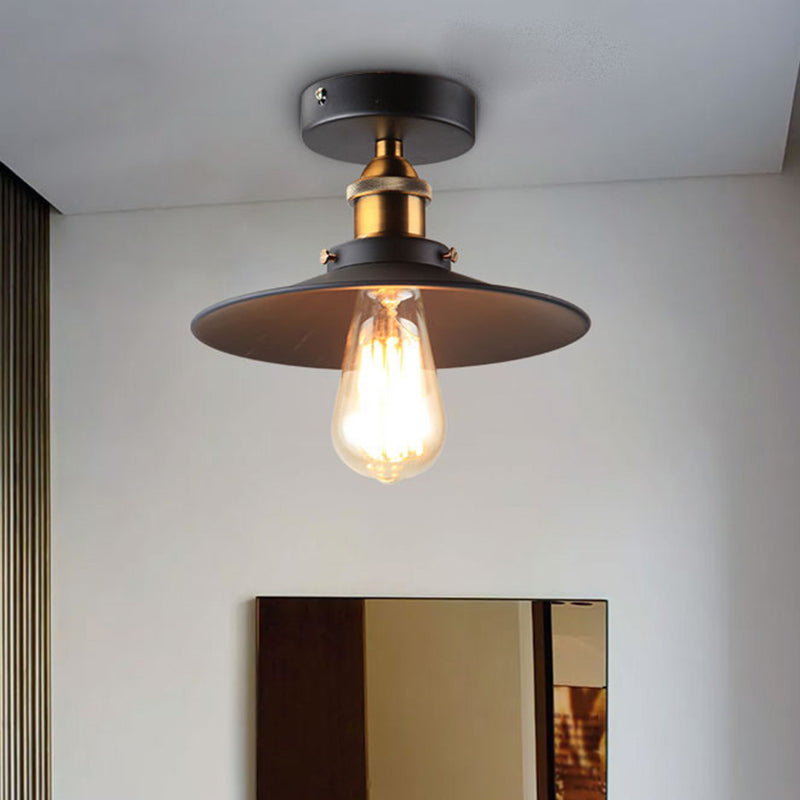 Sleek Black Single Dining Room Ceiling Light - Umbrella Semi Flush Mount