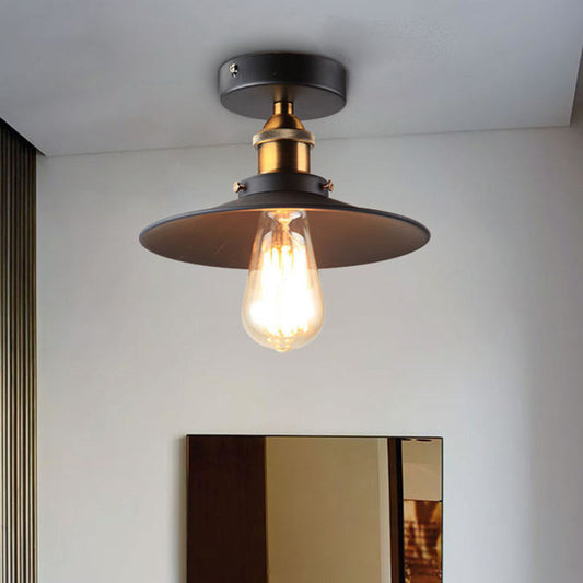 Sleek Black Single Dining Room Ceiling Light - Umbrella Semi Flush Mount