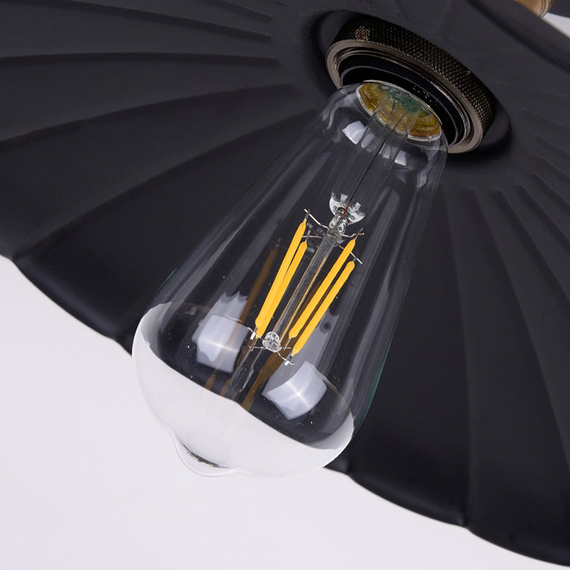 Retro Style Metallic Shaded Flush Mount Ceiling Light - Single Bulb Semi Flush in Black