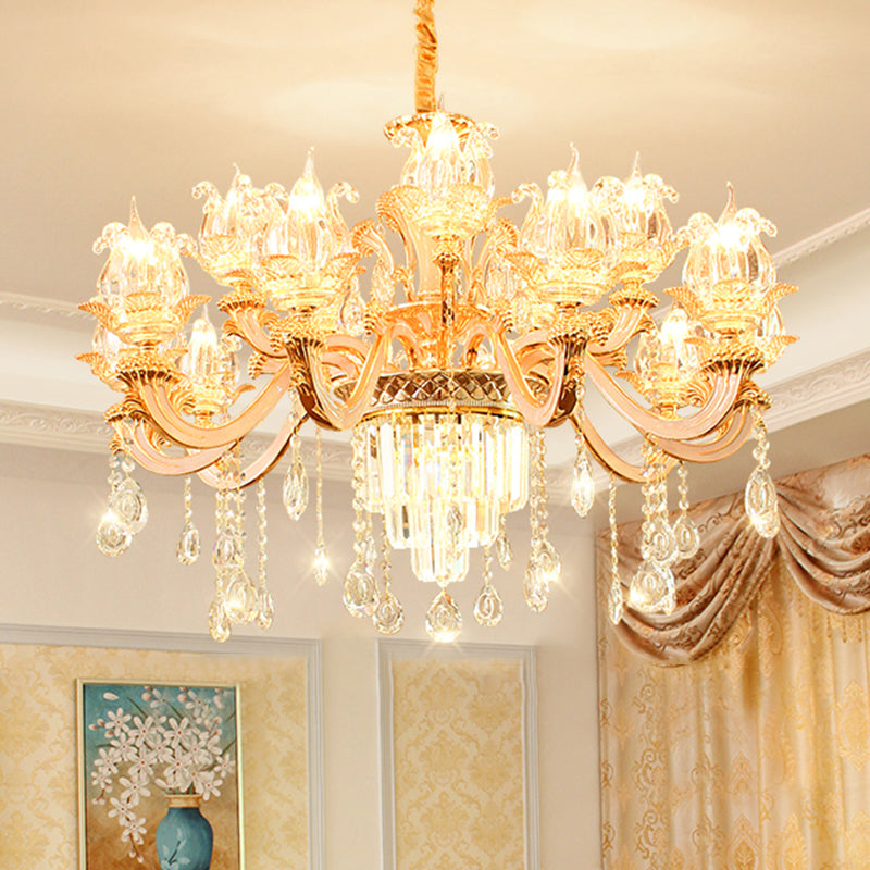 Handblown Glass Floral Vintage Chandelier Pendant Light With Crystal Accent 18 / Dark Weathered Zinc