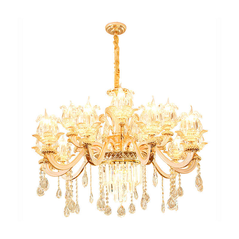 Handblown Glass Floral Vintage Chandelier Pendant Light With Crystal Accent 12 / Dark Weathered Zinc
