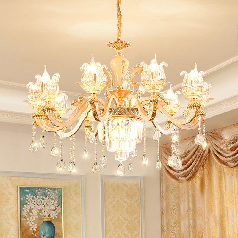 Handblown Glass Floral Vintage Chandelier Pendant Light With Crystal Accent