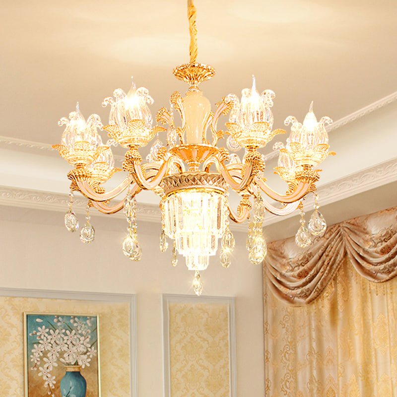 Handblown Glass Floral Vintage Chandelier Pendant Light With Crystal Accent 8 / Dark Weathered Zinc