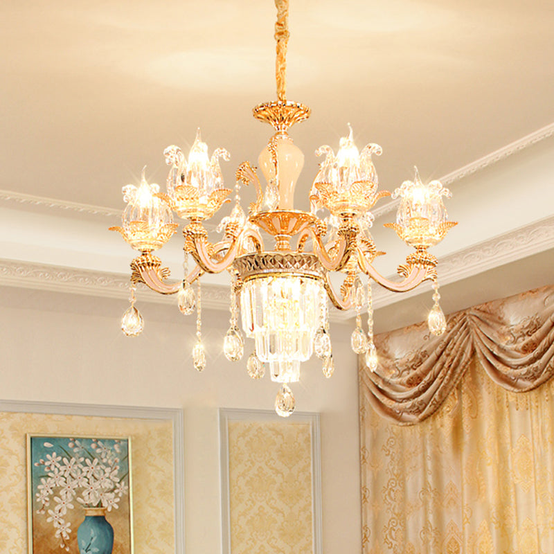 Handblown Glass Floral Vintage Chandelier Pendant Light With Crystal Accent