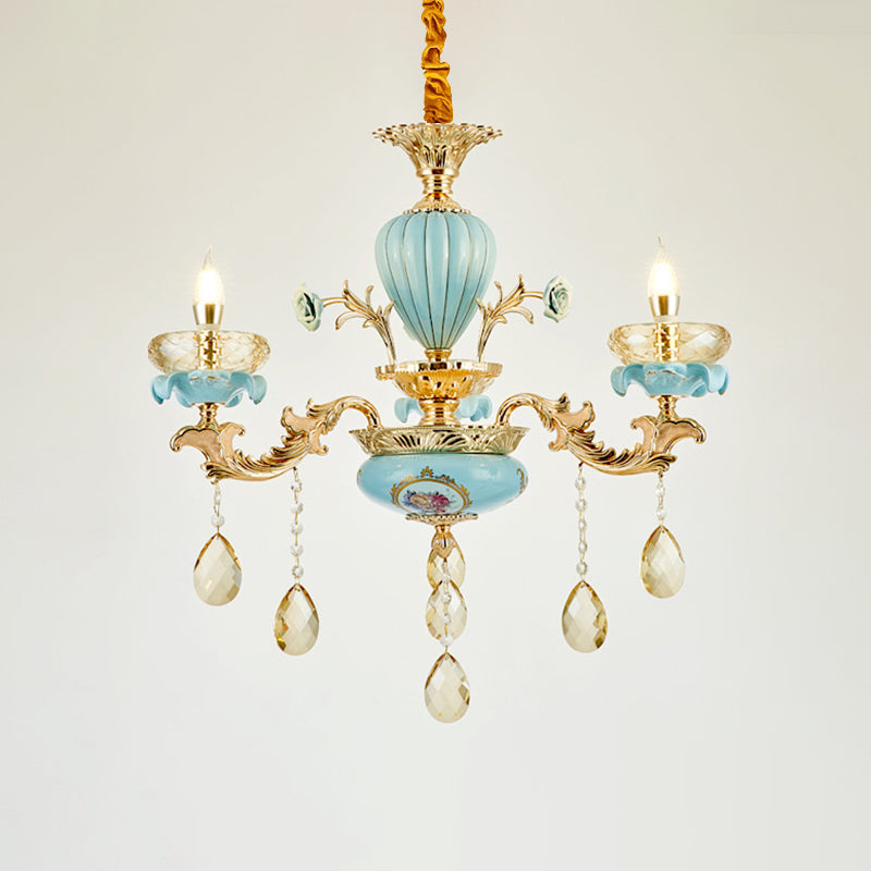 Retro Style Blue Suspension Light With Crystal Facets - Living Room Chandelier 3 /