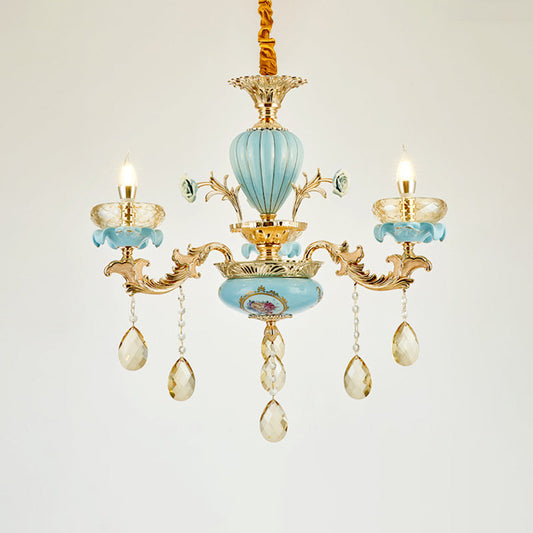 Retro Style Blue Suspension Light With Crystal Facets - Living Room Chandelier 3 /