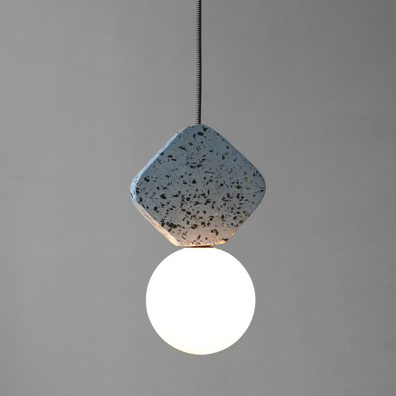 Globe Opal Glass Pendant Light with Terrazzo Decor - Minimalistic Single Hanging Ceiling Light for Dining Room