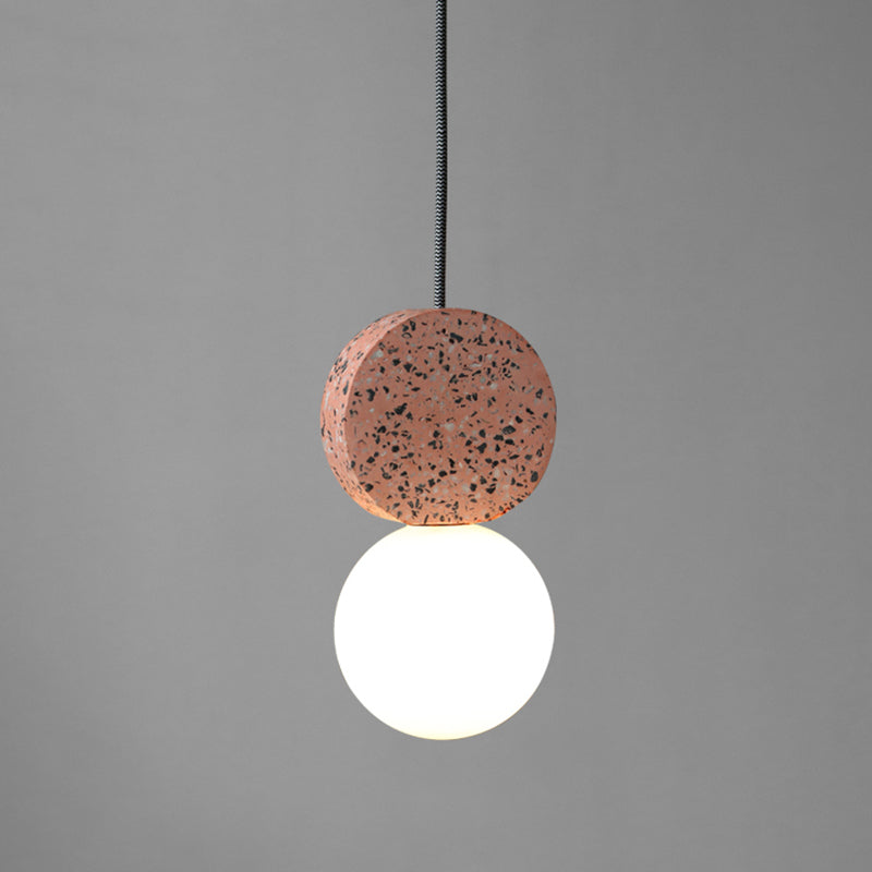 Globe Opal Glass Pendant Light with Terrazzo Decor - Minimalistic Single Hanging Ceiling Light for Dining Room