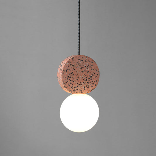 Globe Opal Glass Pendant Light with Terrazzo Decor - Minimalistic Single Hanging Ceiling Light for Dining Room