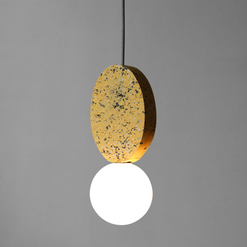 Globe Opal Glass Pendant Light with Terrazzo Decor - Minimalistic Single Hanging Ceiling Light for Dining Room