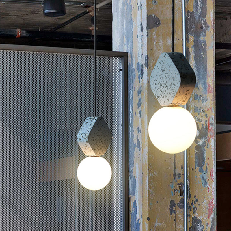 Globe Opal Glass Pendant Light with Terrazzo Decor - Minimalistic Single Hanging Ceiling Light for Dining Room
