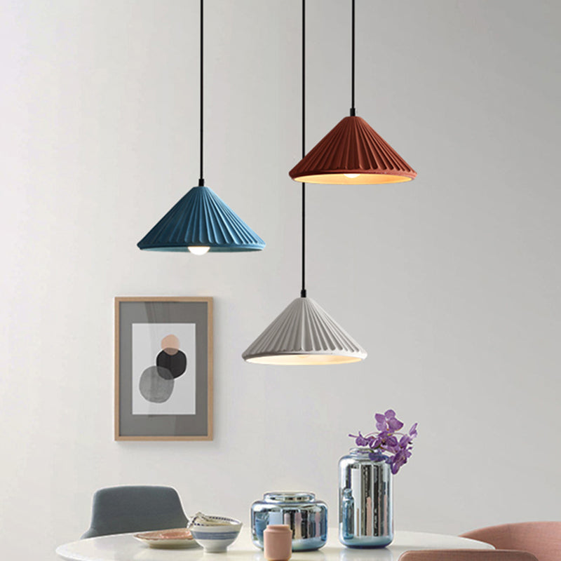 Modern Conical Ribbed Cement Ceiling Light for Bedside or Dining Room
