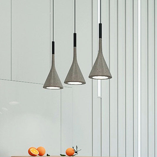 Minimalist Pendant Ceiling Light - Funnel Dining Room Suspension Lighting, Grey Cement, 1 Head, 1 Inch, Stylish Design
