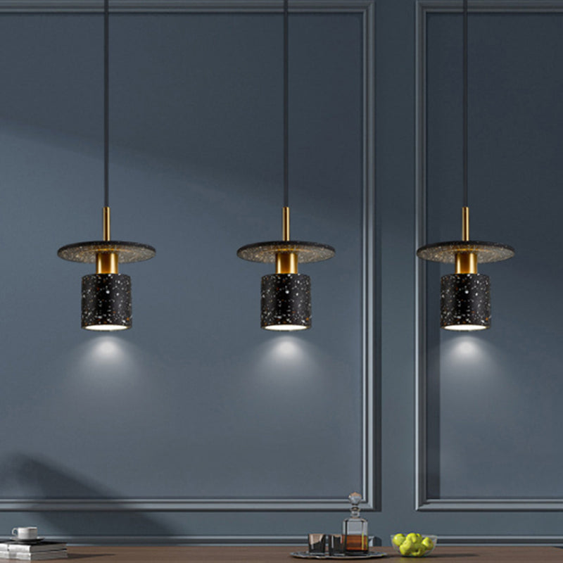 Nordic Style Terrazzo Pendant Light For Restaurants - Cylinder And Disc Suspension Fixture