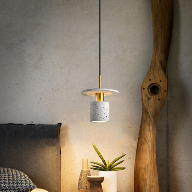 Nordic Style Terrazzo Pendant Light For Restaurants - Cylinder And Disc Suspension Fixture White / 8