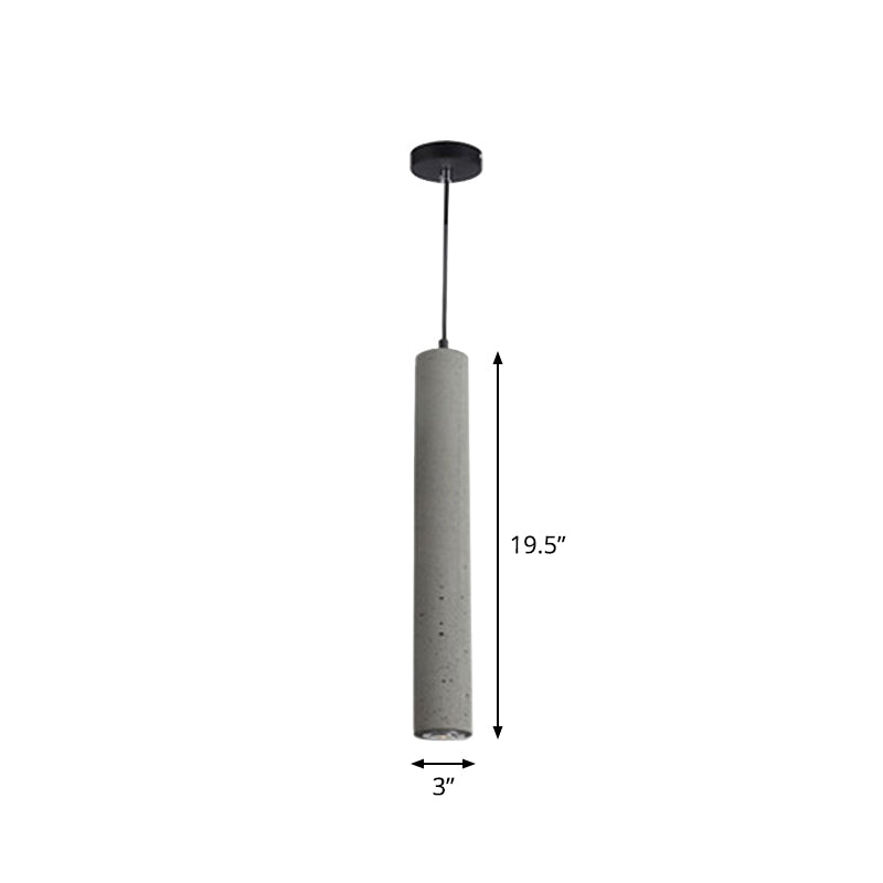 Grey Cement Tube Hanging Lamp: Minimalist Single-Bulb Ceiling Lighting for Dining Room