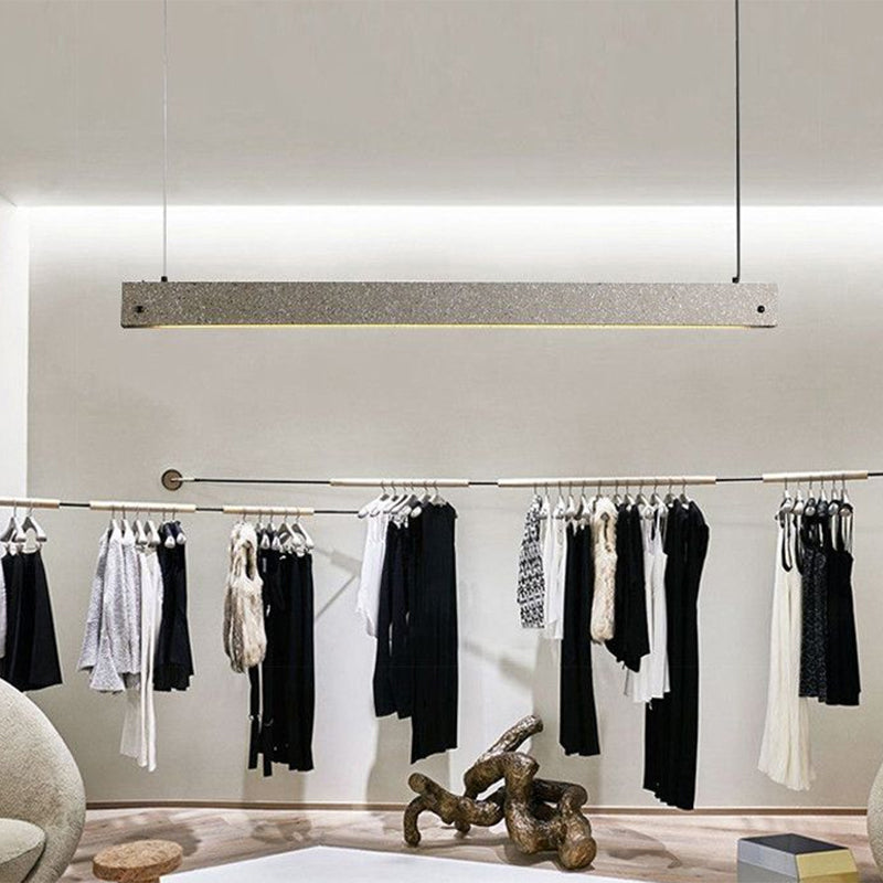 Modern Cement LED Pendant Light for Dining Room - Grey Rectangular Suspension Fixture