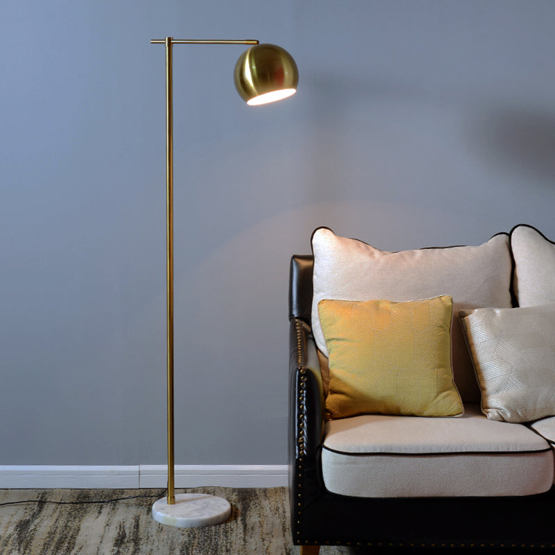 Minimalistic Marble Floor Lamp With Dome Shade - Flat Round Design 1-Light Standing Lighting For