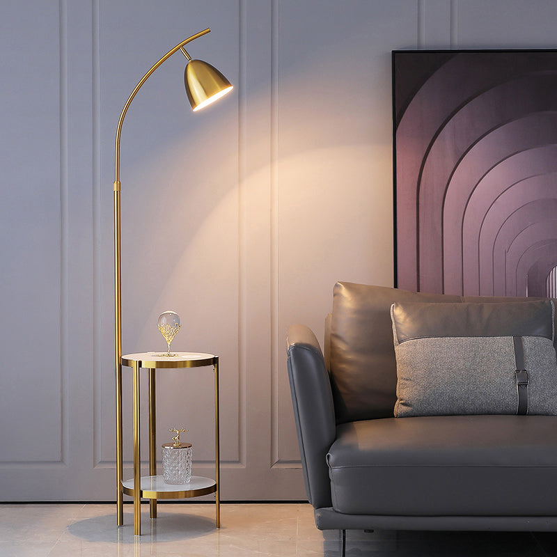 Metallic Single-Bulb Nordic Style Bedside Floor Lamp With 2-Tier Marble Shelf