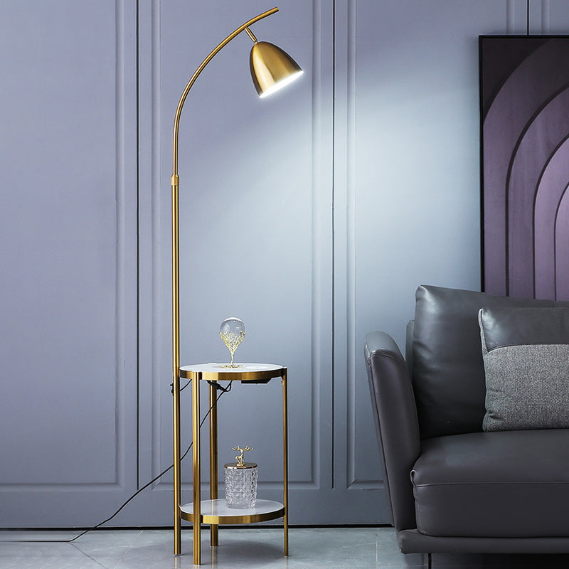 Metallic Single-Bulb Nordic Style Bedside Floor Lamp With 2-Tier Marble Shelf