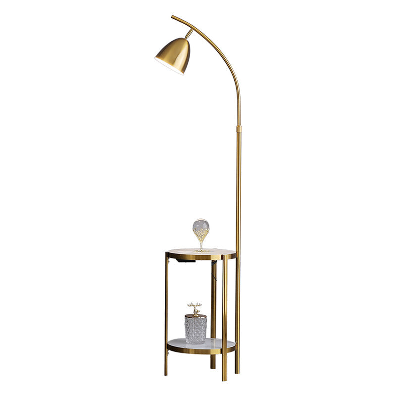 Metallic Single-Bulb Nordic Style Bedside Floor Lamp With 2-Tier Marble Shelf