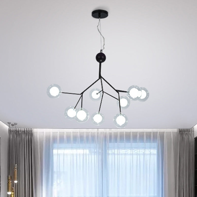 Lustre rond minimaliste en verre noir à LED pour salle à manger