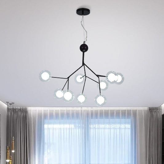 Minimalist Round Black Glass Chandelier LED Pendant Light for Dining Room