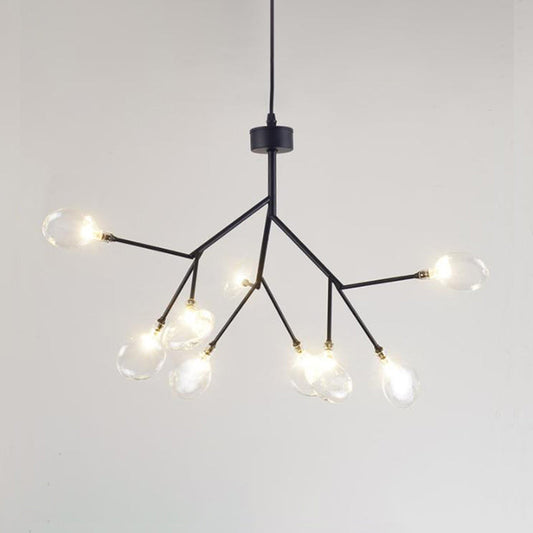 Firefly Chandelier Pendant Light - Clear Glass Dining Room LED Fixture in Black
