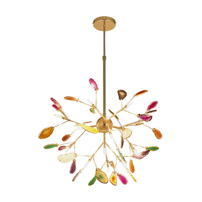 Minimalist Gold Led Pendant Light With Colorful Agate Sputnik Firefly Chandelier