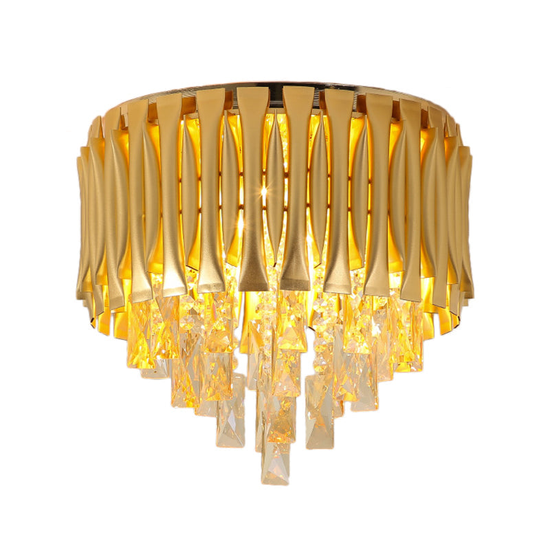 Plafonnier moderne en métal avec bloc de cristal - Montage encastré en laiton, 5 lumières