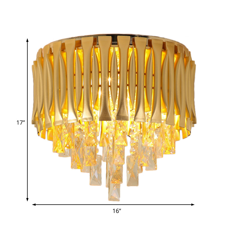 Plafonnier moderne en métal avec bloc de cristal - Montage encastré en laiton, 5 lumières