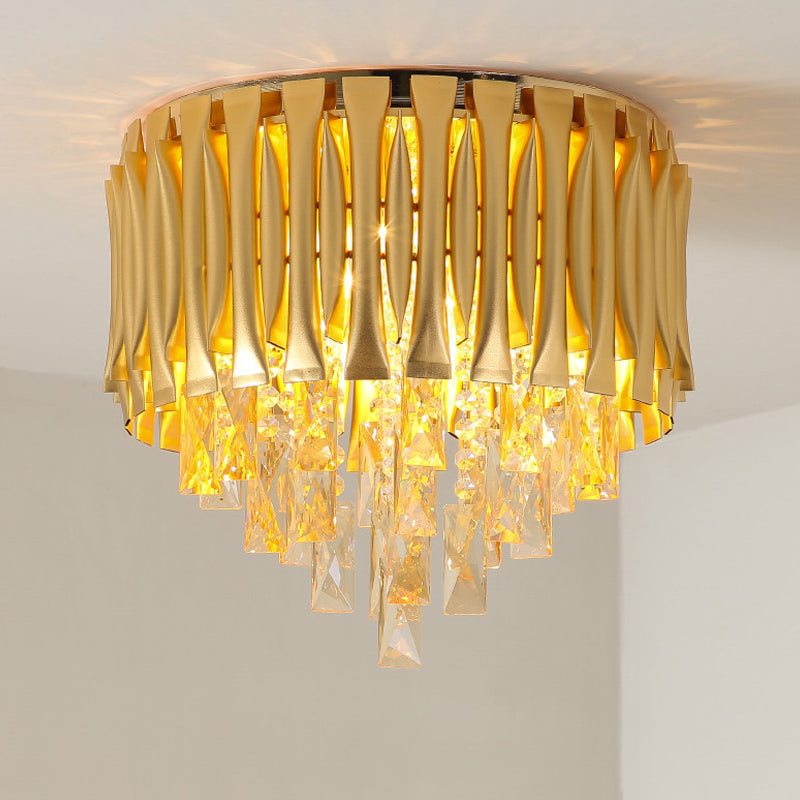 Plafonnier moderne en métal avec bloc de cristal - Montage encastré en laiton, 5 lumières