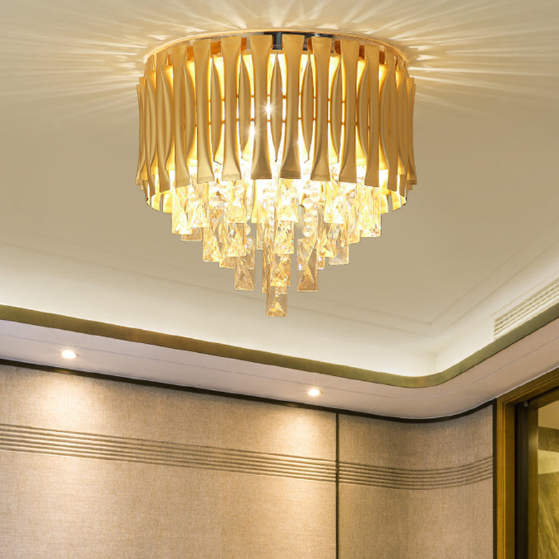 Plafonnier moderne en métal avec bloc de cristal - Montage encastré en laiton, 5 lumières