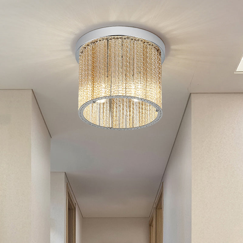 Modern Spiral Glass Rod Ceiling Light, 2-Light Flush Mount Chrome with Crystal Drop, 7"/10" Wide
