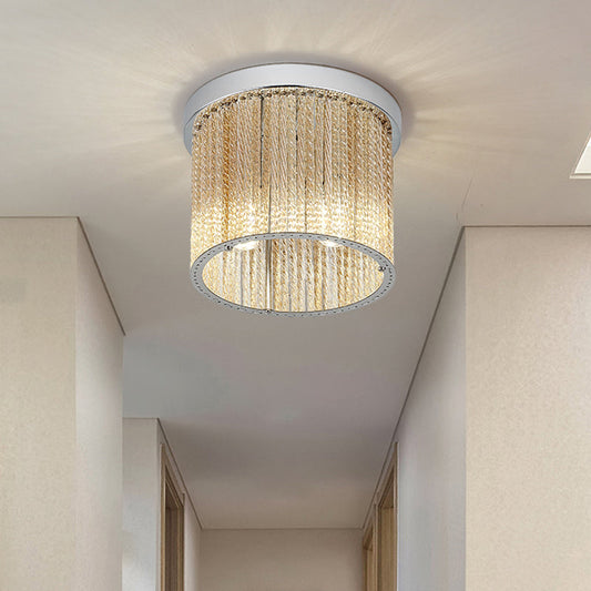 Modern Spiral Glass Rod Ceiling Light, 2-Light Flush Mount Chrome with Crystal Drop, 7"/10" Wide