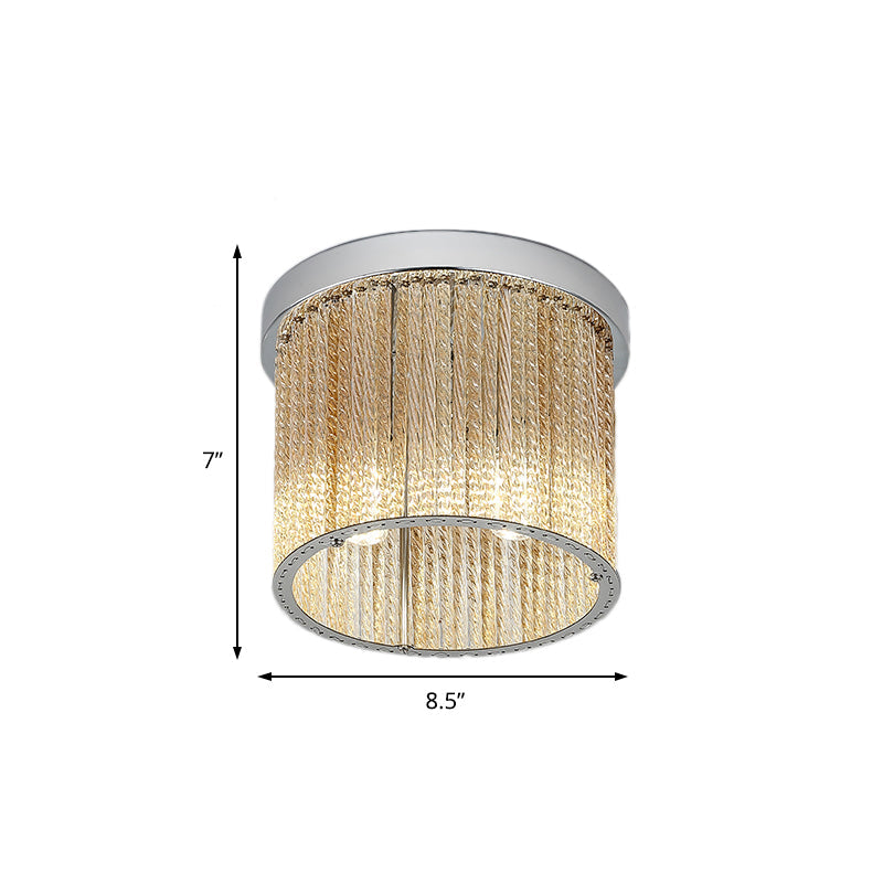 Modern Spiral Glass Rod Ceiling Light, 2-Light Flush Mount Chrome with Crystal Drop, 7"/10" Wide