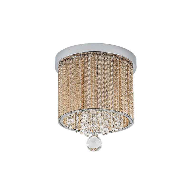Modern Spiral Glass Rod Ceiling Light, 2-Light Flush Mount Chrome with Crystal Drop, 7"/10" Wide