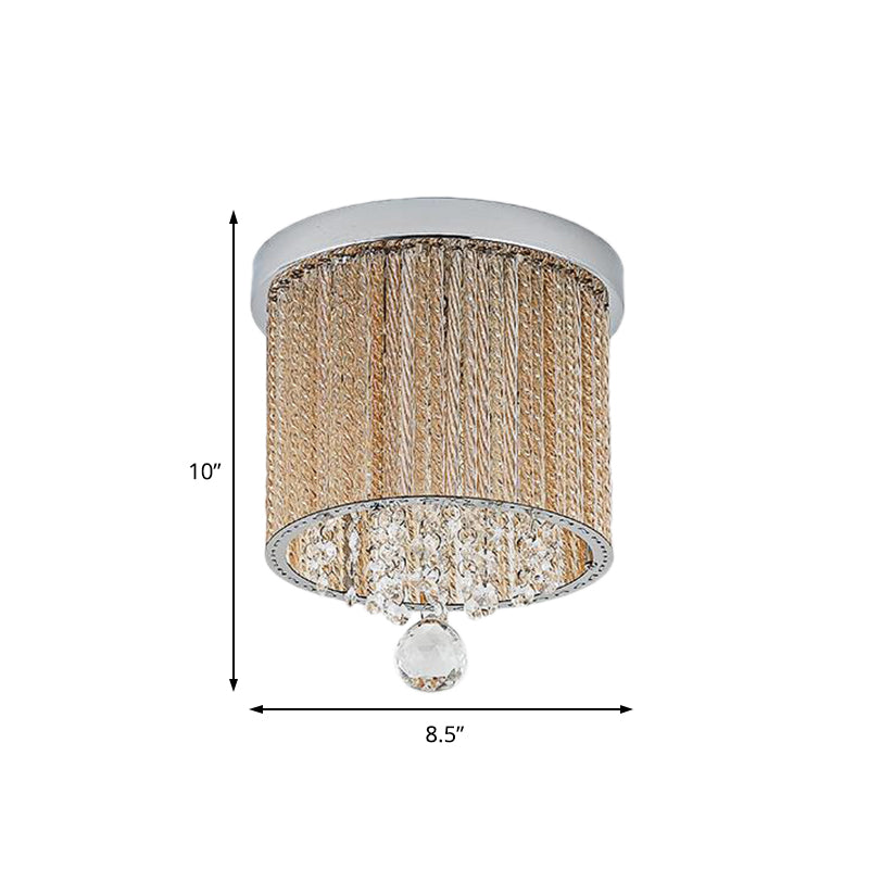 Modern Spiral Glass Rod Ceiling Light, 2-Light Flush Mount Chrome with Crystal Drop, 7"/10" Wide