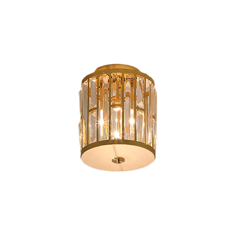 Modern Metal And Crystal Cylinder Flush Mount Light With Gold Ceiling Fixture

Or

Gold Light: