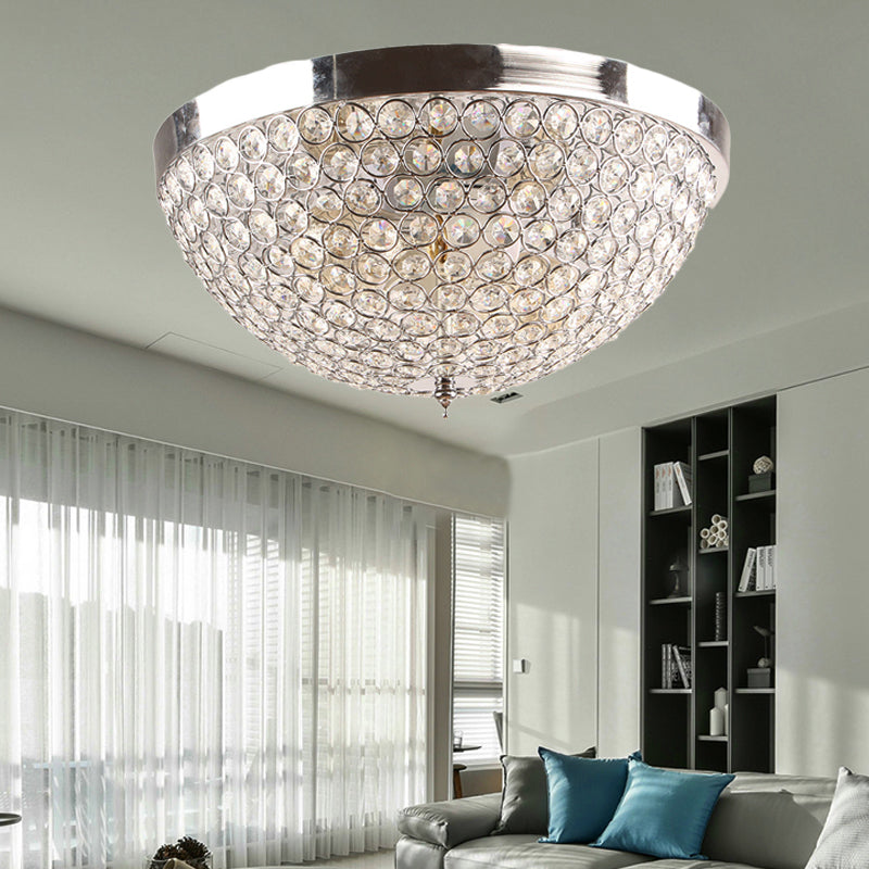 Contemporary Crystal Ball Dome Ceiling Light Fixture - 2 Lights, Chrome Flush Mount
