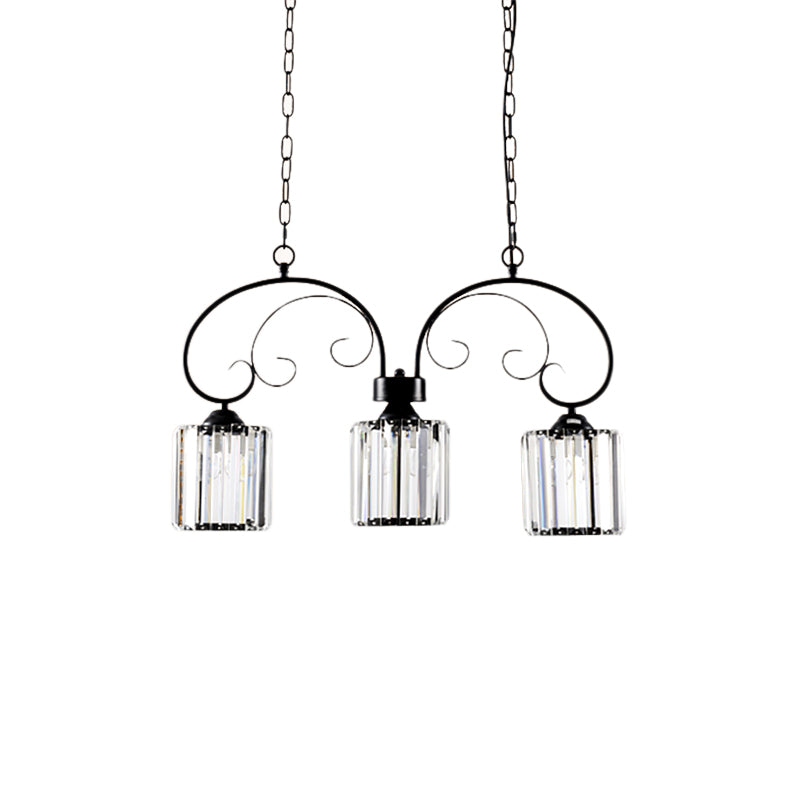 Vintage Black Prismatic Crystal Cylinder Island Light Fixture For Dining Room