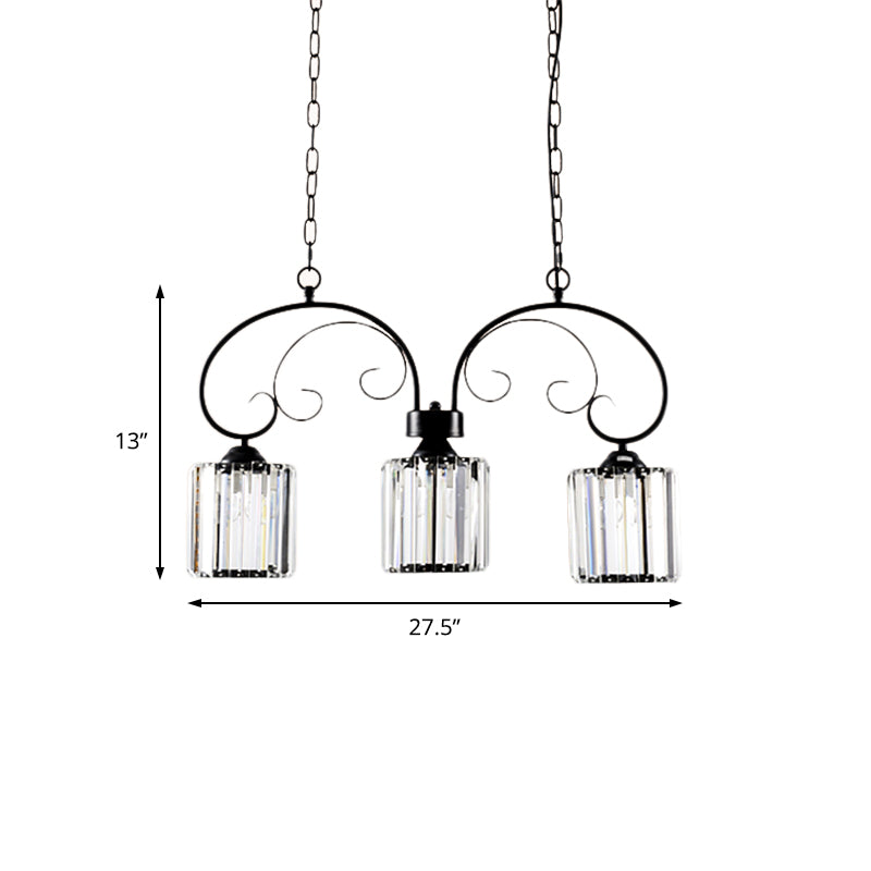 Vintage Black Prismatic Crystal Cylinder Island Light Fixture For Dining Room