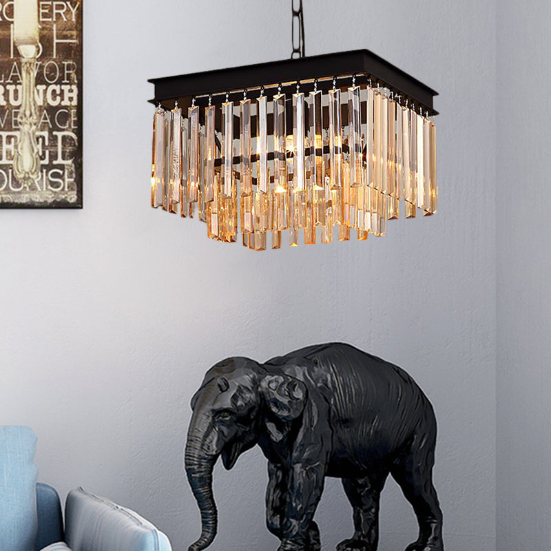 Modern Black Crystal Pendant Light with Rectangular-Cut, 1-Light Fixture