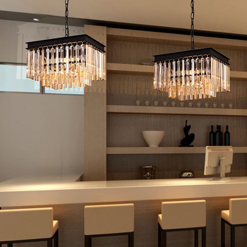Modern Black Crystal Pendant Light with Rectangular-Cut, 1-Light Fixture
